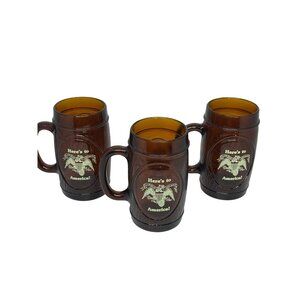 VTG Bicentennial Eagle USA 1776-1976 Glass Mugs Brown Barrel 5" Cup Set 3